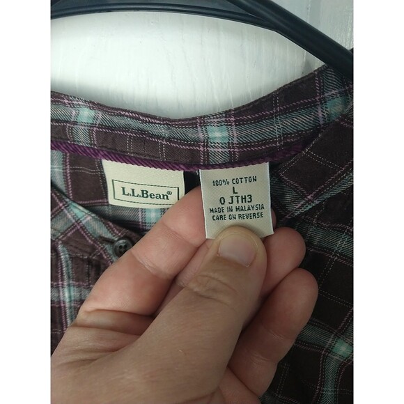L.L. Bean Woman L Brown Plaid LS Button Front Pleated Side Slit  Shirt Casual - Picture 3 of 8